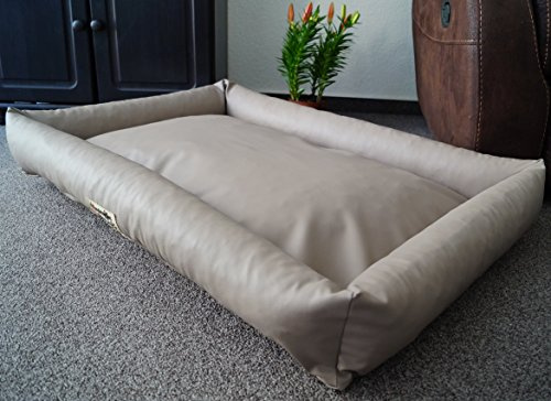 Hundebettenmanufaktur PicoBello Hundebett Hundesofa Schlafplatz Wendbar Komplett aus Kunstleder für Hunde Farbe und Größe Wählbar (80 cm x 60 cm, Taupe)