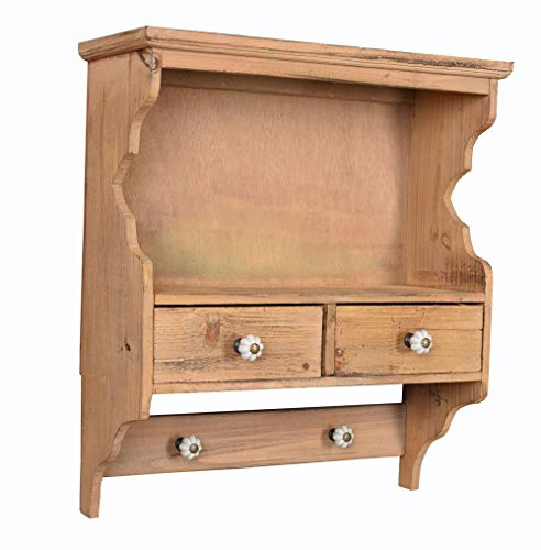 Unbekannt Wandschrank „Villa Lucie“ – Shabby Chic Antik-Hängeregal (47×40×17 cm) aus Altholz mit 2 Schubladen & Ablage, Landhausstil-Tellerboard