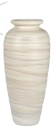 Dekorative schwere Bodenvase 50cm Creme - Relief aus Keramik gefertigt