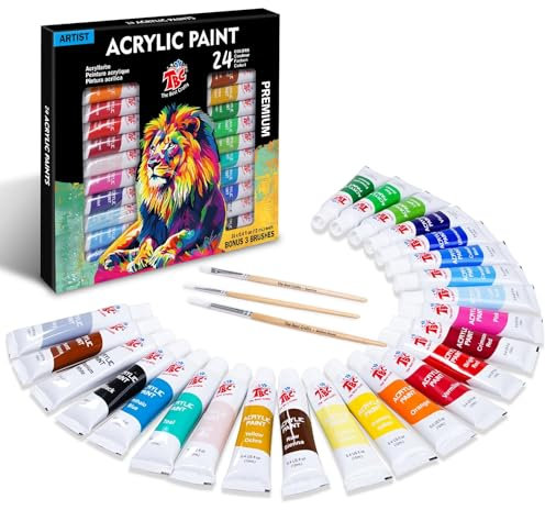 TBC Colori Acrilici Set, 24 Colori Set Colore Acrilico(12 ml/tubo), Colori Acrilici Per Dipingere Su Tela, Pittura Rocciosa, Per Bambini e Adulti