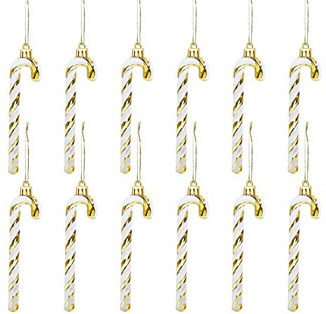 GWHOLE 12 Stück Zuckerstangen Weihnachten Glitzernd Anhänger Weihnachtsbaumschmuck Weihnachtsdeko Zucker Stange Weihnachtsdekoration (Golden und Silber)