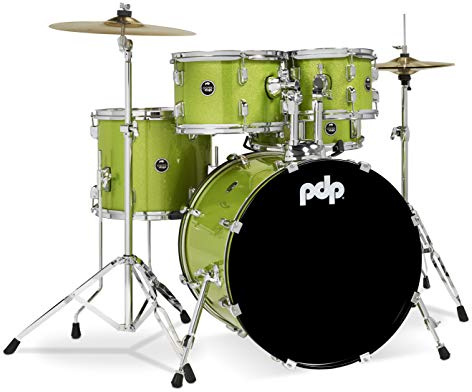 Pacific Drums Center Stage 5-teiliges Drumkit, 20 Bassdrum, Electric Green Sparkle, inkl. Hardware, Becken & Drumhocker, Finish Ply