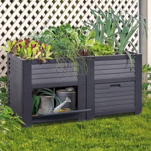 Pflanzen Kölle Maxi-Hochbeet mit 2 Fächern, anthrazit, Polypropylen, L150 x B76 x H78 cm
