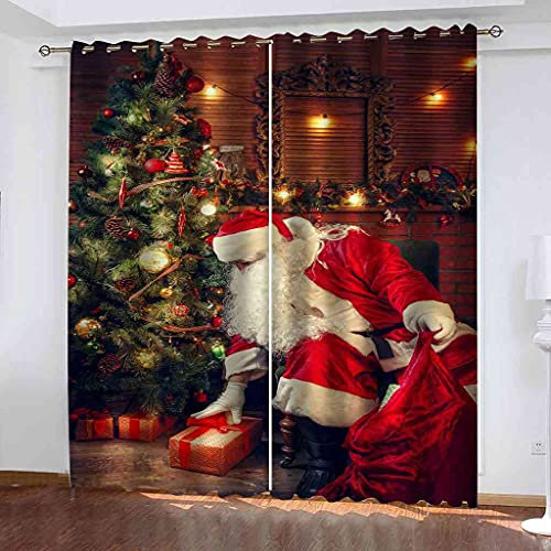 RXWZRL Rideaux Et Draperies Intérieurs À Oeillets, Modèle De Père Noël Motif Rideau Occultant Thermiques Isolants Anti Froid pour Chambre Enfant Rideaux Grande Largeur 100X214Cm 2 Pièces