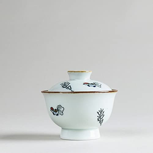 DUNGS Service à thé Gaiwan en céramique peinte à la main en porcelaine anglaise bleue et blanche