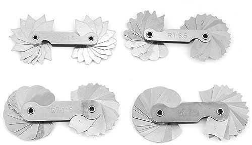 4 Stück Radiusanzeige, Edelstahl Radius Filet Gauge Tragbare Konkaven Konvexen Messwerkzeug, Radius Gauge Set R0.3-1.5 / R1-6.5 / R7-14.5 / R15-25 for Tool and Die Makers Check