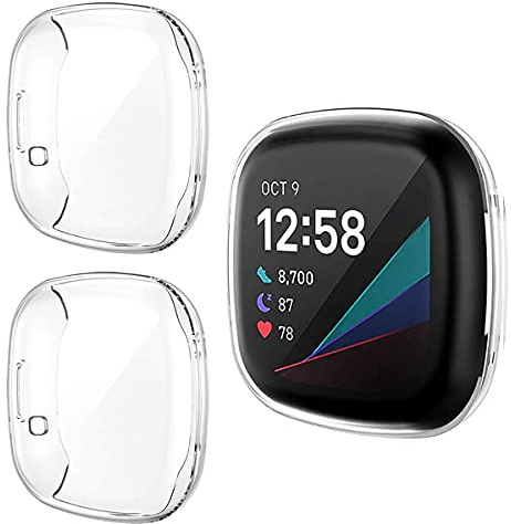 HOMTERN 3-Pack Screen Protector Cases for Fitbit Versa 3 & Fitbit Sense,Flexible Crystal Clear TPU Full Cover Shockproof Scratch-Proof Protective Accessories (3-Pack Clear)