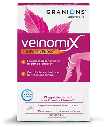 Ritenzione Idrica Gambe - Veinomix - DRENANTE GAMBE - Drenante Forte Drena - Gambe Leggere, Benessere Vene, Ritenzione Idrica, Vite Rossa, Pilosella, Pesoforma - Granions - 60 Compresse