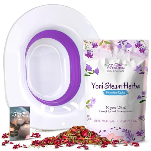 FIVONA 2-in-1 Yoni Steaming Kit Over the Toilet Seat with V Steam Herbs Blue Moon Recipe for Detox, Cleansing, PH Balance and Odor Control