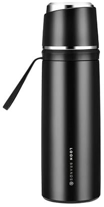 Loon Brands Thermosflasche mit Becher - Thermobecher 500ml - Trinkflasche Edelstahl 100% Auslaufsicher Isolierbecher doppelwandig - ultraleicht Thermoskanne für Büro, Sport, Outdoor (Black)