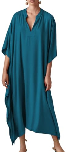 Bsubseach Turkisk damkaftan med tryck, strandkläder, bikini-cover up, maxiklänning, En Storlek