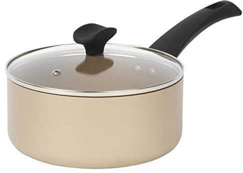 Salter BW11109EU7 Saucepan with Lid – Non-Stick Induction Suitable Cooking Pot, Large Aluminium Soup/Sauce Pan, Easy Clean, Soft/Cool Touch Handle, 10 Year Guarantee, Olympus Collection, 20 cm, Gold