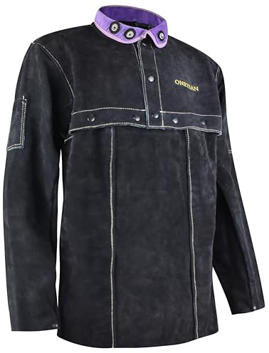 ONETIAN läder svetsjacka - Premium Cape Sleeve Coat med förbättrade knappar - Heavy-Duty skyddsutrustning i svart (L)