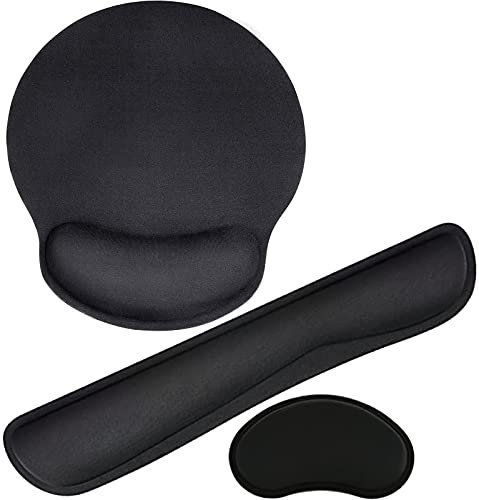 Kit de Repose Poignet Clavier, Tapis Souris Ergonomique avec Repose Poignet tapis antidérapant Tapis de Sourie Mousse Mémoire Accessoires Bureau pour Ordinateur, Portable (Noir)