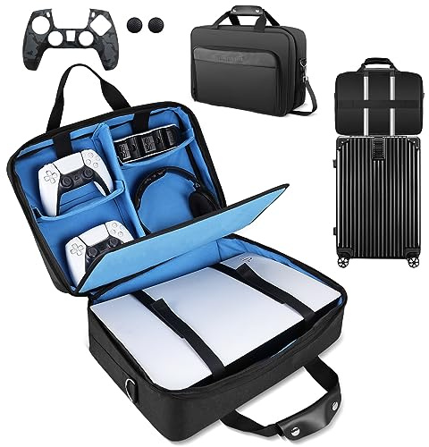 TECTINTER - Custodia da viaggio per PS5, compatibile con console PS5/PS4/PS4 Pro/PS4 Slim, grande supporto per controller PS5/PS4, carte da gioco, HDMI, laptop, regalo ideale per giocatori