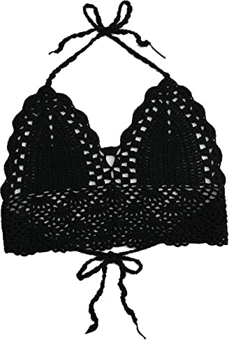 DAUZ Top Reggiseno all'uncinetto, Top Bikini Crochet Hollow e Affascinante per la spiaggia delle donne, Nero , S