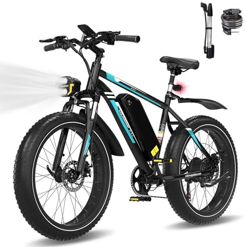 COLORWAY E Bike 26x4.0 Fat Tire,48V 15AH herausnehmbarer Akku, 7-Gang,Elektrofahrrad mit 250W MotorDoppelfederung, Scheibenbremsen,40-80 km