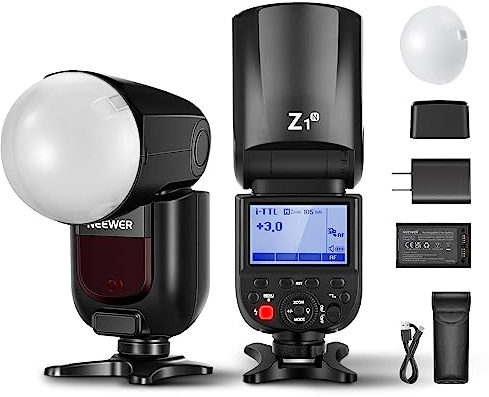 NEEWER Z1-N TTL Round Head Flash Speedlite for Nikon with Magnetic Dome Diffuser, 76Ws 2.4G 1/8000s HSS Speedlight, 10 Levels LED Modeling Lamp, 2600mAh Battery, 480 Full Power Shots, 1.5s Recycling