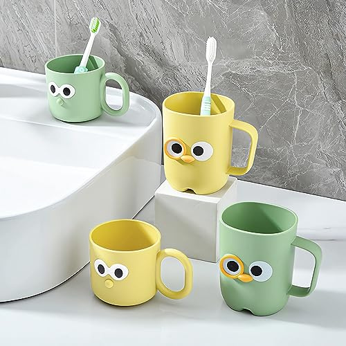 QLFJ-FurDec 4 Pcs Cute Cartoon Bathroom Tumbler Cups, Unbreakable Reusable Toothbrush Holders, Plastic Household Drinking Cups, Dishwasher Safe Water Mugs for Kids Couples Friends (2 Large + 2 Small)
