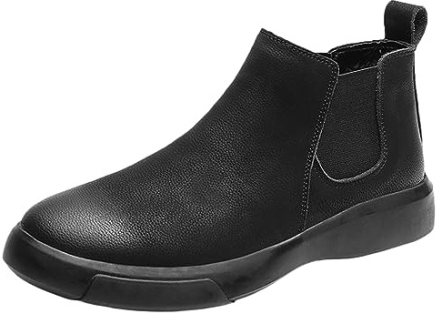 rismart Hombre Cuero Botas Chelsea Tobillo Deslizar Zapatos Casual para Interior Exterior Negro,42