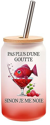 Planetee Verre Cocktail Poisson goutte noire | Idée Cadeau Verre à Eau avec Paille