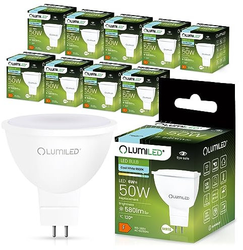 Lumiled 230V GU5.3 LED Lampen Leuchtmittel Spot 10 Stück Set, MR16 6W (entspricht 50W) 6500K Kaltweiß 580 Lumen 120° Abstrahlwinkel Spots Glühbirnen