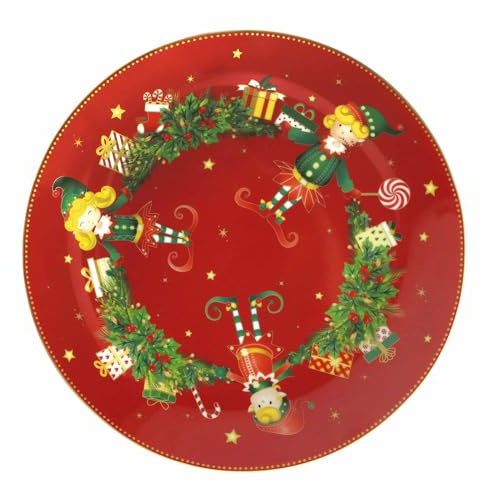 BRANDANI Piatto da Portata Elfomagia 30,5cm Rosso Porcellana Tavola di Natale