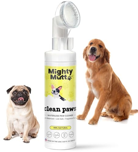 MIGHTY MUTT Waterless Dog Paw Cleaner - Made in USA, No-Rinse Foaming Cleanser with Brush, Gentle & Hypoallergenic, Natural & pH-Balanced, Fragrance-Free - 6.8 oz