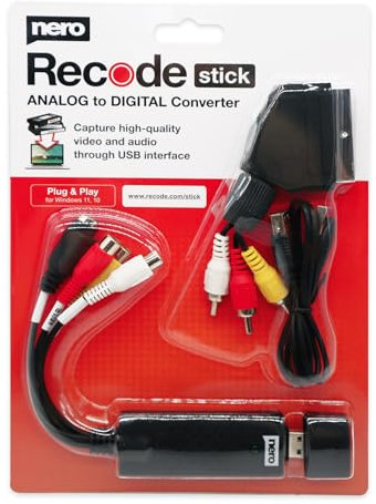 Nero Video Grabber con adattatore Scart | Digitalizza autonomamente i tuoi VHS | Da VHS a USB | Da DVD a PC | Convertitore audio e video analogico | S-VHS | Hi8 | Super 8 | Windows 11/10 | MacOS
