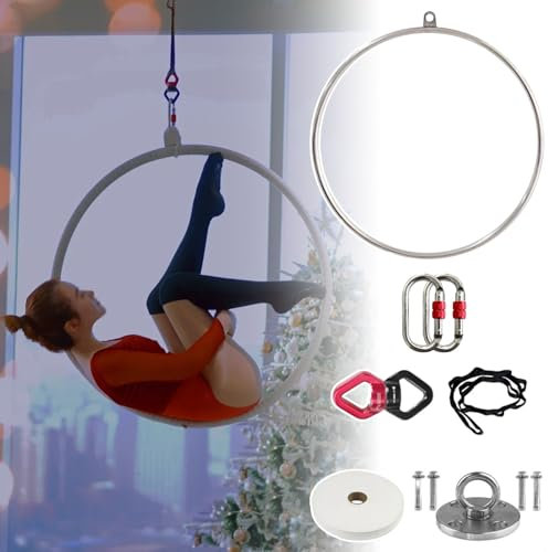 JAYWIS Aerial Hoop Einpunkt-Aerial-Yoga-Reifen, Lyra-Ring-Set Bestehend aus 1 Luftreifen, 1 Drehschnalle, 1 Wandschnalle, 2 Karabinern, 1 Nylonband, 1 Anti-Rutsch-Band (Size : 90 cm (35))