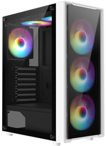 CiT Blade White Mid-Tower ATX PC Gaming Case - Dual 70% Tinted Tempered Glass Panels, Includes 6x 120mm Inner-Ring ARGB Fans & 6-Port Magnetic Hub, Water Cooling Ready Desktop Chassis | White