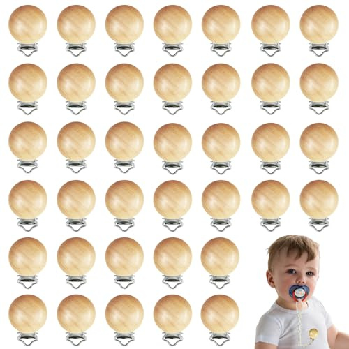 38 Pieces Wood Pacifier Clips Baby Grasping Suspender Clips Natural Beech Wood Pacifier Clip Holder Pacifier Clips Chain Accessories