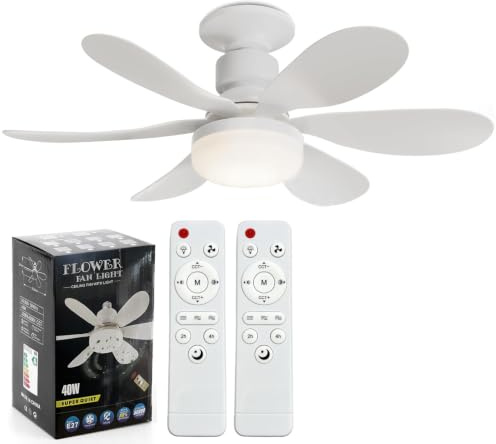 YumSur Ceiling Fans with Lights,E27 40W Ceiling Lamp with Fan RC Timing, 3 Speeds 3 Colors (3000-6500K) LED Lights, Quiet Fan 6 Blades,Modern Fan Lamp for Bedroom Living Room (style1 White)