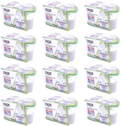SET 12 vaschette 400 ml assorbi umidità profumate GELSOMINO anti odore deumidificatore sali per bagno cucina camper caravan roulotte ripostiglio dispensa armadio