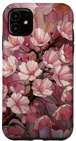 Stained Glass Aesthetic Cherry Blossoms Flower Case for iPhone 11
