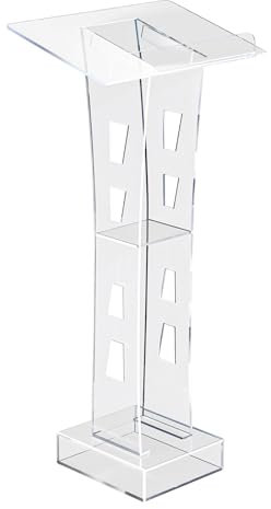 SuhoFutus Acryl-Podium, Stehpult Rednerpult mit Blau - LED Leuchten, 110 cm Klarer Acryl Rednerpult mit Breiter Lesefläche & Ablagefach, für Kirche, Hochzeit, Büro, Schule, Max Gesamtlast 10 KG