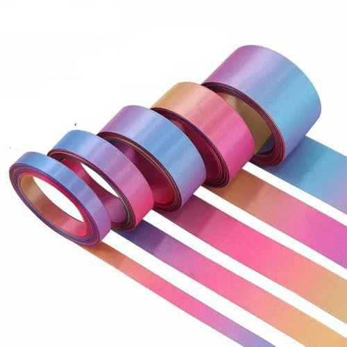 Regenbogen-Satinband, regenbogenfarbenes Band zum Basteln, Verpacken von Geschenken, Dekoration für Geburtstagspartys, DIY-Regenbogen-Haarschleifen – 5 Y-1-Breite 0,63 Zoll (16 mm)