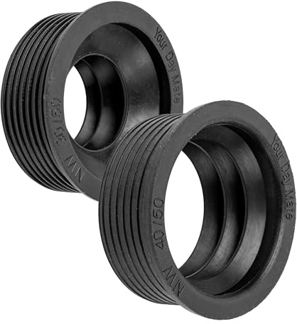 Siphon Gummimanschetten, 2 Stück, NW 30/50 und NW 40/50, für DN50 Abflussrohr Innen Ø 50 mm und 1 ¼ bis 1 ½ Siphon Rohr außen Ø 28-40 mm, Ø 55 mm Anschlag Manschette, 25 mm langer Gumminippel