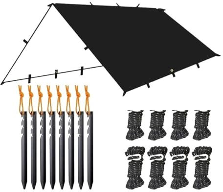 Zeltplane Camping Zelt Tarp 19 Hängepunktplane, wasserdicht, for das Überleben im Bushcraft-Stil, Sonnenschutz, Strandschattenzelt, Überdachung for den Außenbereich, Rucksackreisen, Tourist, 4 x 4, 3