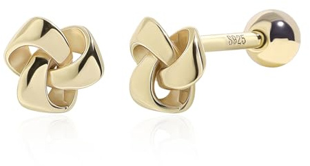 Meissa Twist Knot Screw Back Earrings for Women Hypoallergenic Sterling Silver Flat Back Studs Waterproof Non Tarnish Ball Screw Back Earrings, Gold