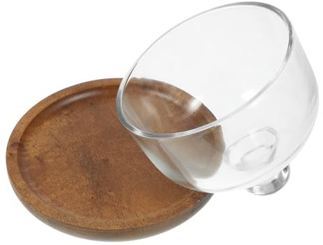 SHOWERORO Wooden Dessert Tray with Glass Food Cover Mini Cake Plate Flat Cover with Handle Household Food Display for Kitchen Party 1-set
