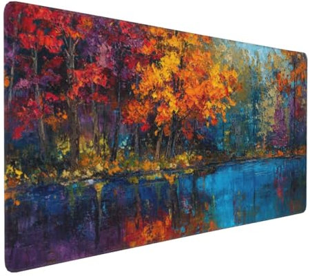 Gaming Mauspad XXL Herbst Mousepad 1000x500x4mm Wald Verlängertes Mauspad Schreibtischauflage,Genähte Kanten Mauspad,Verbessert Präzision und Geschwindigkeit Wasserdicht Geeignet für Büro und Spiele