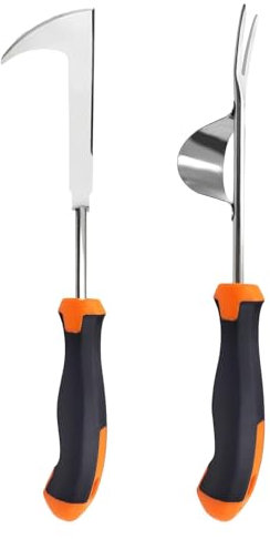 Ayizhiniu 2pcs Estirpatore Erbacce Manuale, Estirpatore di Erbacce in Acciaio Inox, Sarchiatore Erbacce Bordo Seghettato, Diserbante con Manico in Gomma, Facilmente Erbacce