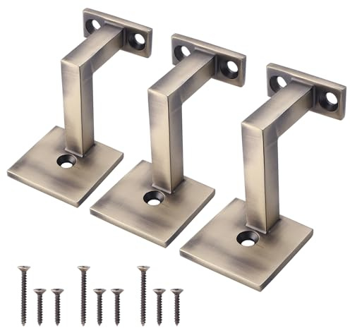 Patioer Handrail Bracket, 3 Heavy Duty Staircase Hand Rail Brackets for Indoor or Outdoor Stairs Support, Antique Brass (3 Pack)