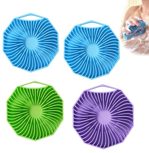 4 Pack Silicone Shower Scrubber for Men Women - Body Back Loofah Scrubber Set Silicone Exfoliating Body Brush