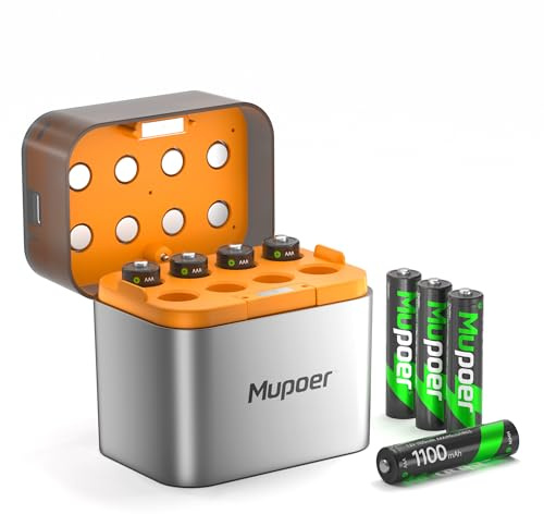 AAA Rechargeable Batteries with Charger,Battery Charger for AA/AAA,8 Pack Triple A NiMH Batteries Rechargeable,1.2V 1100mAh High Capacity Solar,Phone Batteries,NiMH/Lithium Battery Fast Charger