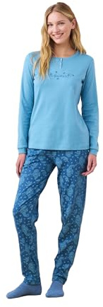 Noidinotte - Pigiama Donna Invernale in Caldo Cotone Articolo Cachemire. - S Azzurro