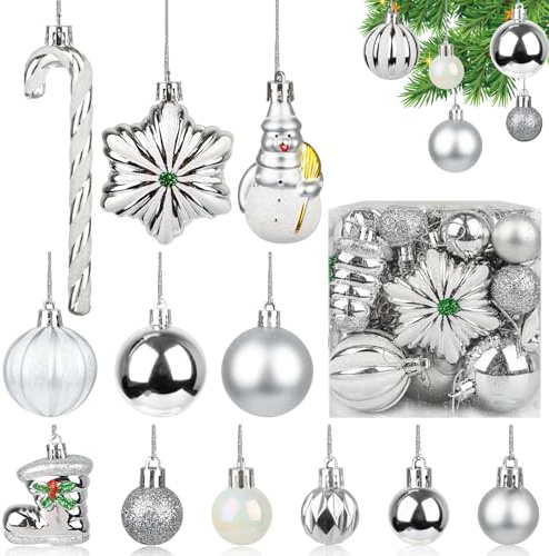 34 Weihnachtskugeln Retro Silberne Weihnachtskugeln Weihnachtsbaumkugeln Silber Weihnachtskissen Zuckerstangen Nostalgischer Weihnachtsschmuck Christbaumkugeln Vintage Christbaumkugeln