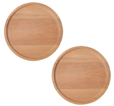Kerzenteller kerzenständer Holz Kerzenuntersetzer Set, Rund, 13 cm, 2 Stück, Holzteller für Stumpenkerzen und Taufkerzen, Braun, Untersetzer für Kerzen bis 12 cm (2, Beige)
