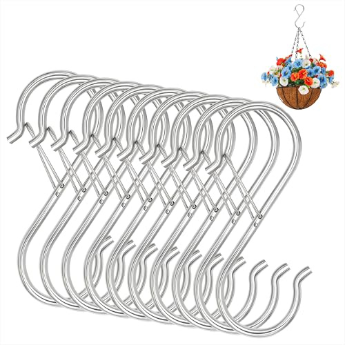 Qzakce S Haken 10 Stück Anti-Drop Haken mit Sicherheitsschnalle 9cm Metallhaken für Kleiderstange Küche Utensilien Werkstatt Badezimmer Garten Schlafzimmer Draussen, Silber